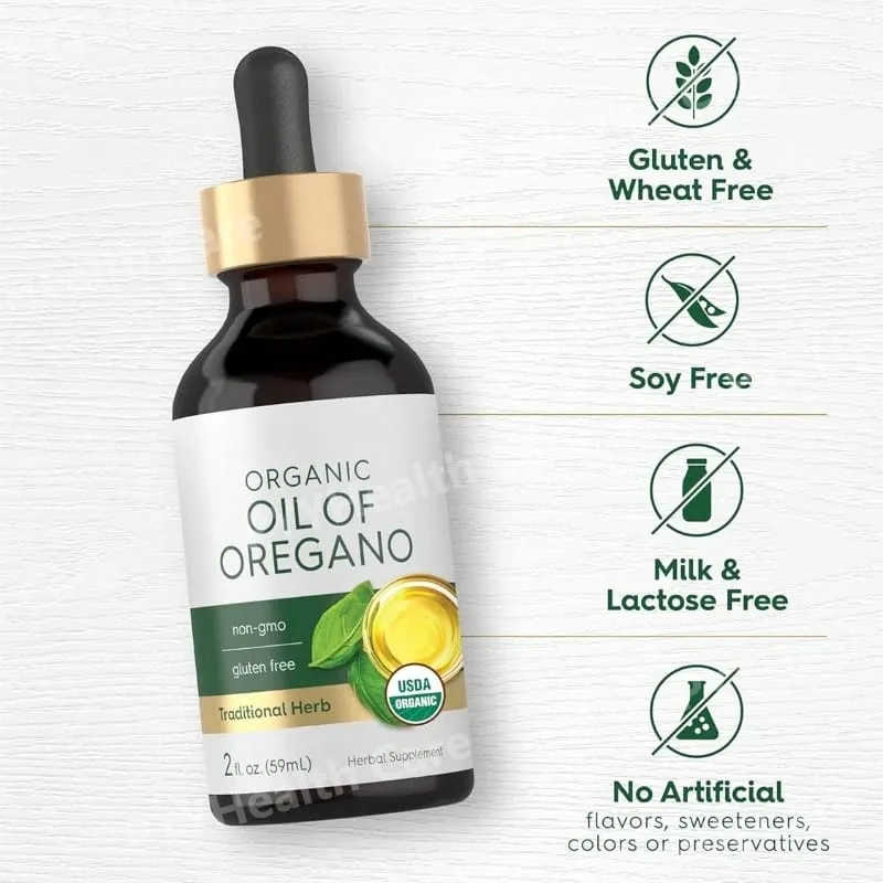 Organic Oil of Oregano Liquid Drops Vegan Herbal Supplement Daily Nutritional Support 60ml Per Bottle