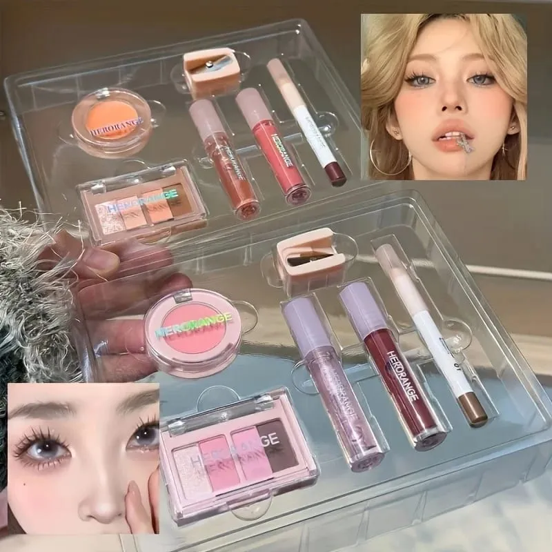 Herorange 6 τμχ Μίνι Σετ Μακιγιάζ Lip Gloss Lip Tint Eyeliner Blush Eyeshadow Αδιάβροχη μεγάλης διάρκειας