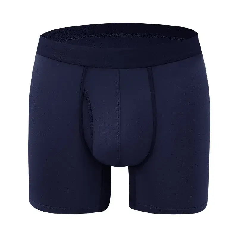 Big Pouch Men Bamboo Fiber Boxer Briefs Breathable Underwear With Fly Opening Mid Waist Sports Trunks Moisture Wicking Soft Cool