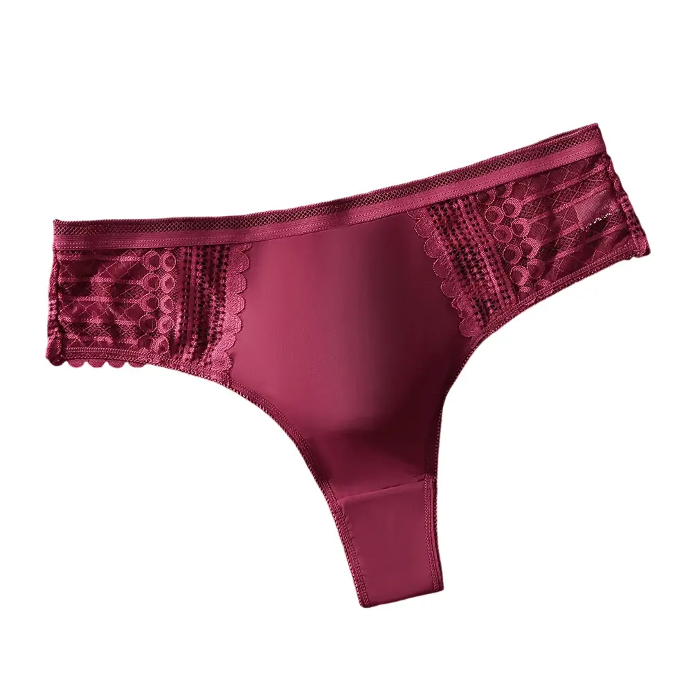 1pc Men's Sexy Lace Briefs Seamless Ice Silk G-String Underwear 3D Bulge Pouch Solid Thong High Elastic Breathable Panties