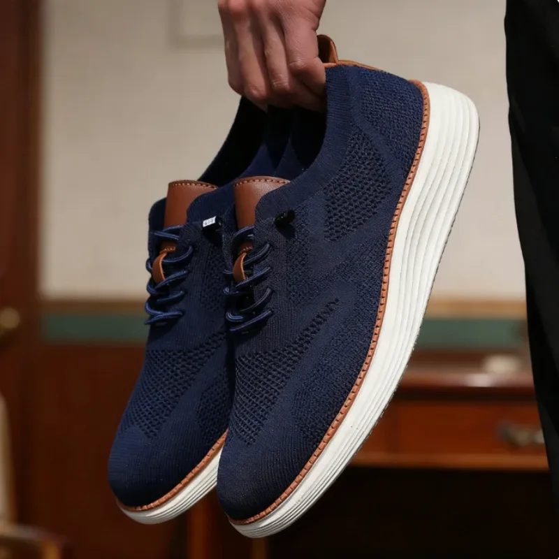 Sepatu Jalan Kasual Pria Sepatu Rajut Jaring Bersirkulasi Sepatu Lari Pria Terlaris Sepatu Lari Bertali Datar Anti-selip Ringan Pria