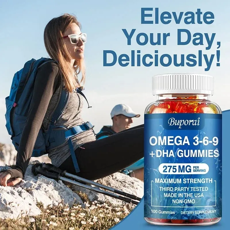 Omega 3 6 9 + DHA Gummies - Brain Health Enhances Concentration Memory Improves Blood Circulation Eye Support