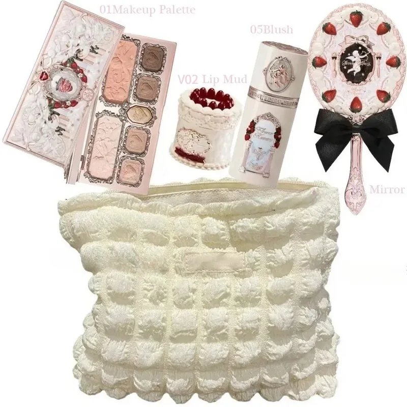 Flower Knows Make Up Kit Cosmetics Full Set Strawberry Rococo Palette Little Angel Highlighter Matte Lipstick 4Pcs Kit