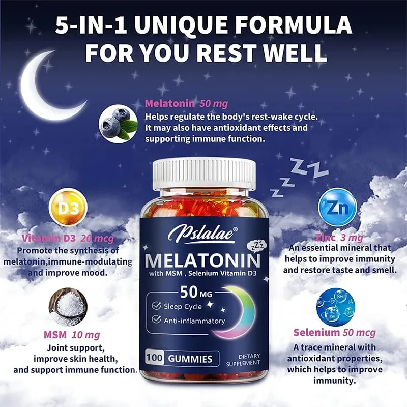 Melatonin Gummies 50mg - Sleep Aid Improve Sleep Quality and Support Deep Sleep