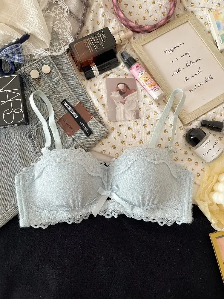 Új csipke fehérnemű szett, vezeték nélküli, párnázott melltartó, fél kupa, kis melltartó, szexi lelógó fehérnemű női egész szezonban S-XLAB kupa