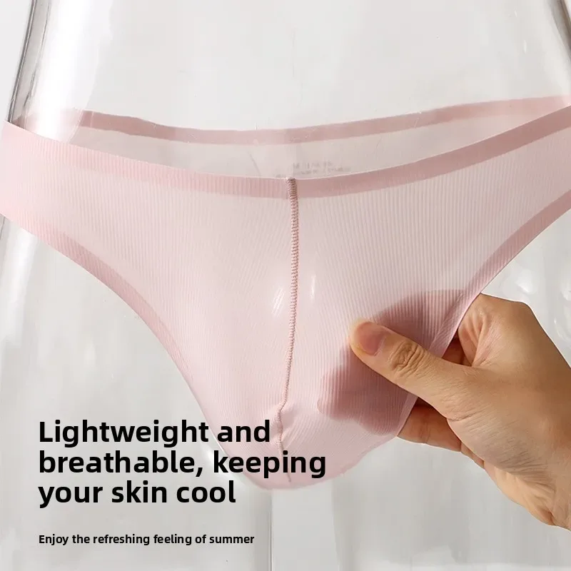 Half Hip Small Triangle Men's Underwear Low Waist Sexy Young Men Ice Silk Seamless Briefs Summer Lightweight Breathable Panties