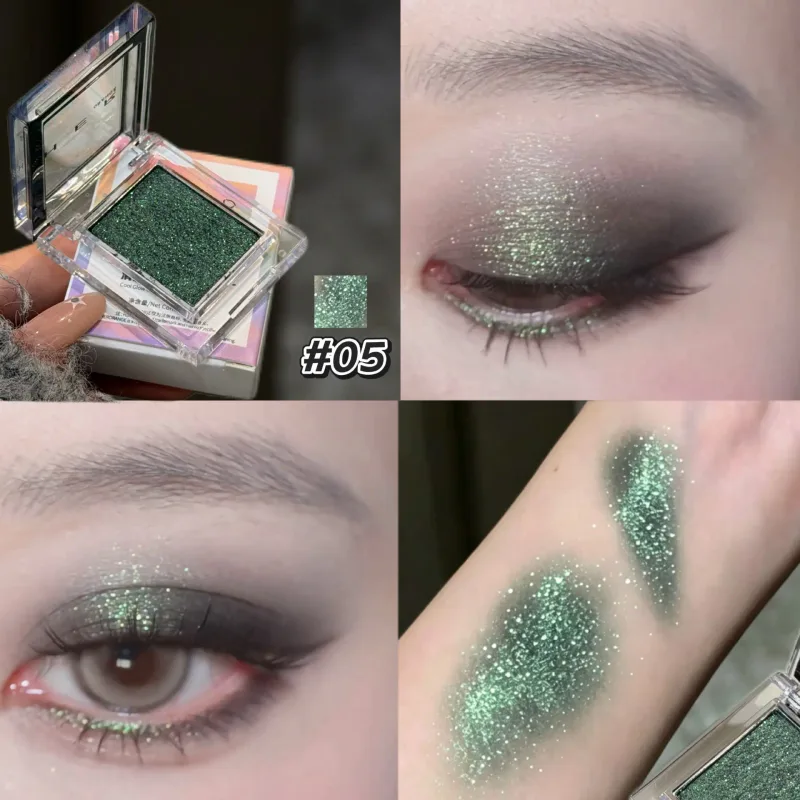 Μονόχρωμη μπλε μεταλλική σκιά ματιών Diamond Glitter Green Eye Shadow Highlighter Palette Sparkling Pearlescent Purple Eyes Makeup