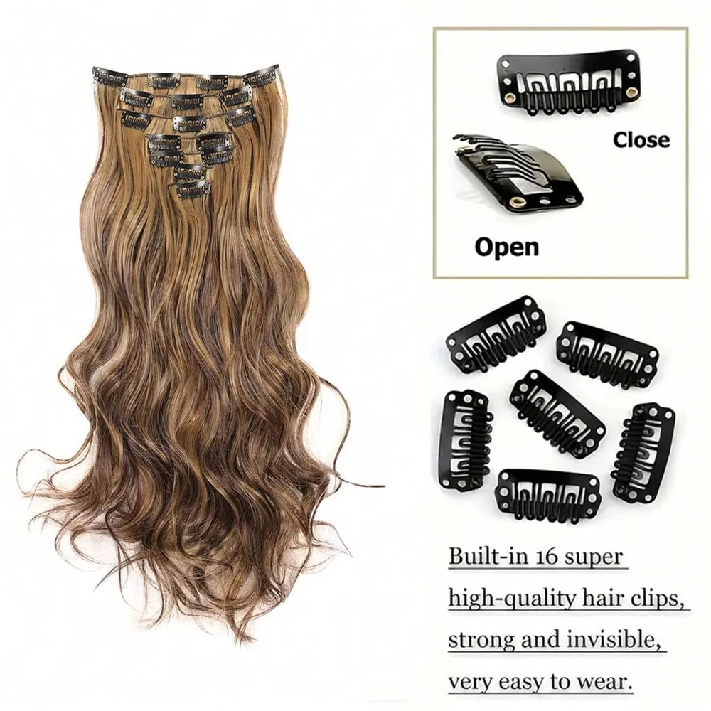 7 κλιπ σε επεκτάσεις μαλλιών Long wave Hairstyle Blck 20 ιντσών Φυσικά Συνθετικά Μαλλιά Καθημερινή Χρήση Hairpiece για γυναίκες