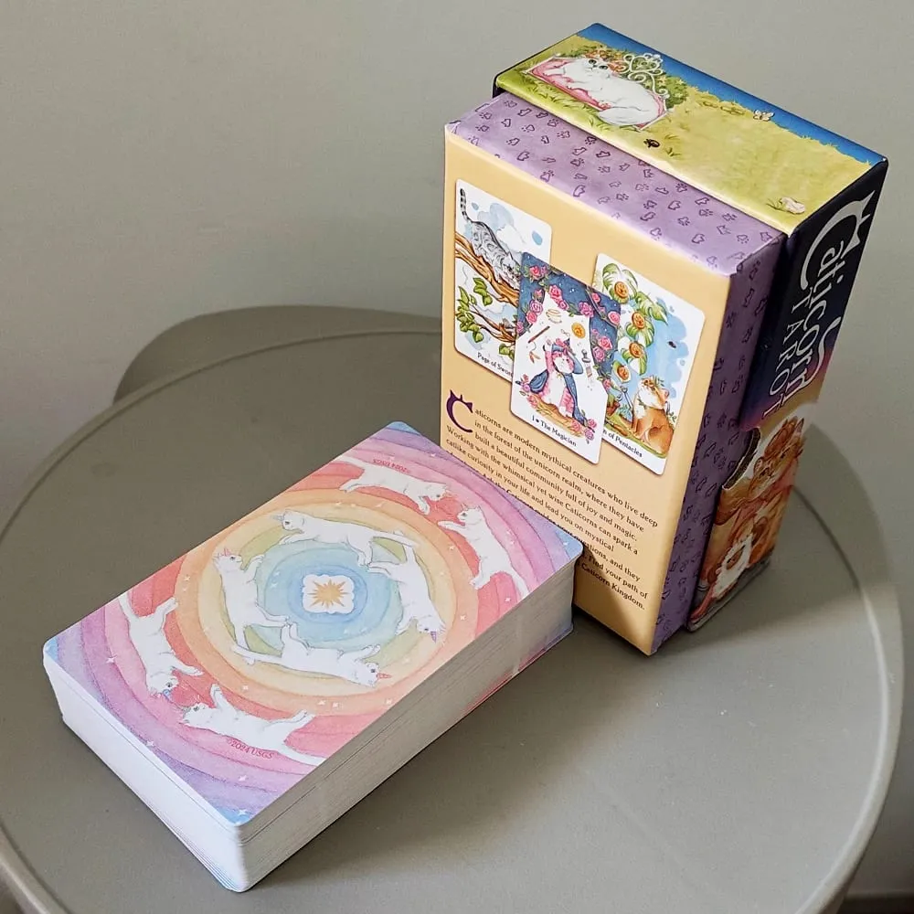 Deck in Rigid Box 78 Whimsical Watercolor Cards Cat Indie Deck με διπλό ανάγλυφο για τους λάτρεις της γάτας