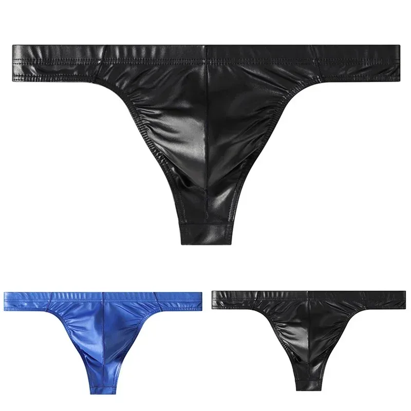 Men Faux Leather Sexy Sissy Briefs G-string Thong T-Back Large Pouch Soft Very Hot Lingerie Underwear For Man Unisex Panties