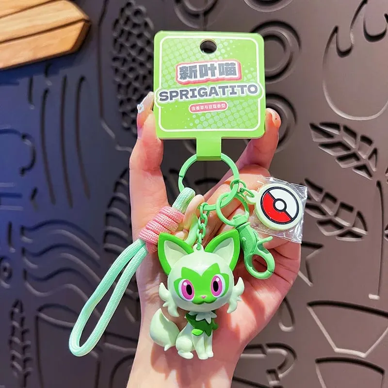 Genuine Pokemon Keychain Pikachu Gengar Sylveon Sprigatito Quaxly Fuecoco Anime Action Figure Toy Keyring Fragrance Pendant