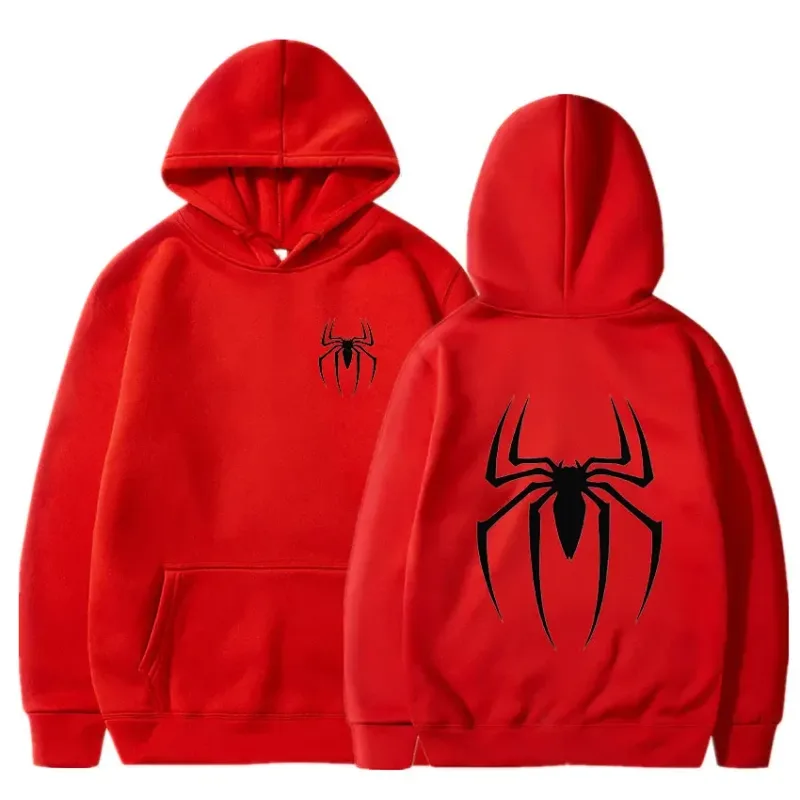 Mens Y2K Spider Print Hooded Streetwear Retro Clothing Loose Hip Hop Quirky Punk Sweatshirt Fashion Couple Sports Sweater