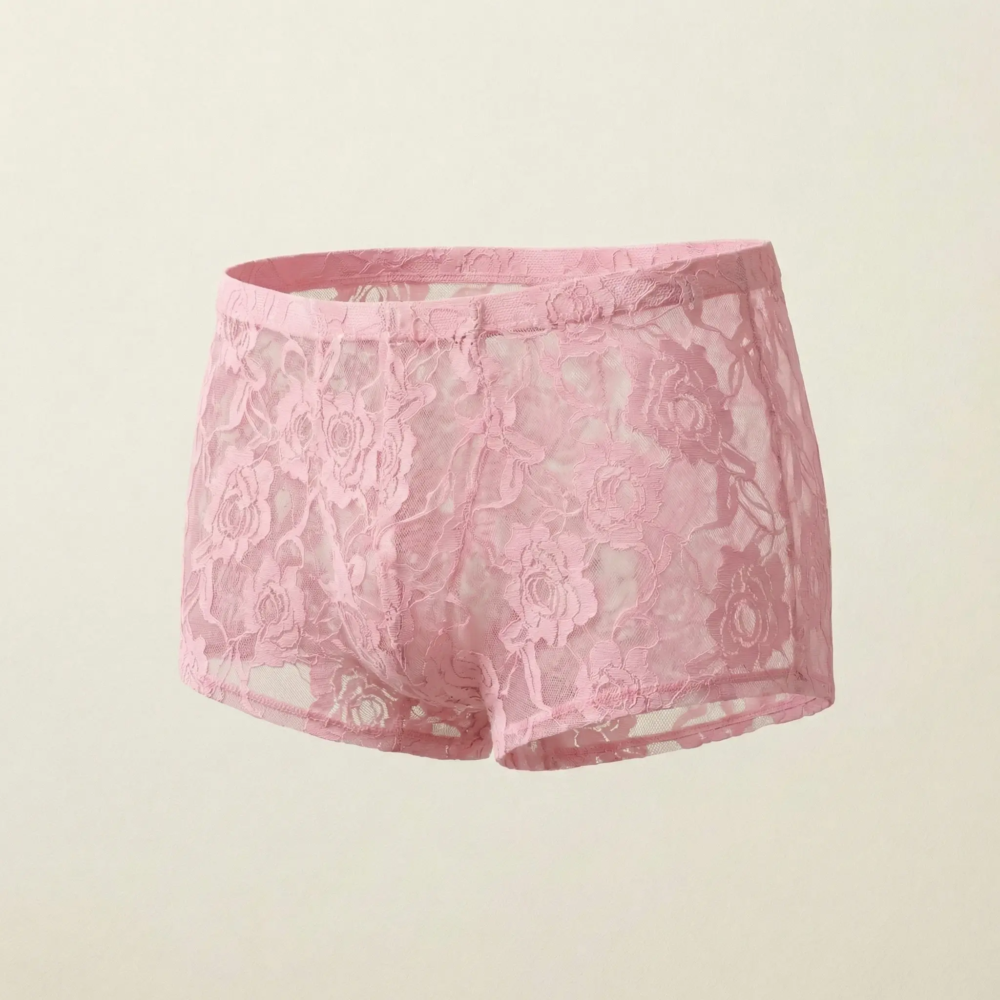 1Pc Men's Fashion New Design Sexy Lace Embroidery, High Elasticity Transparent Lace Flat Corner Underwear, Sexy, Ice Silk