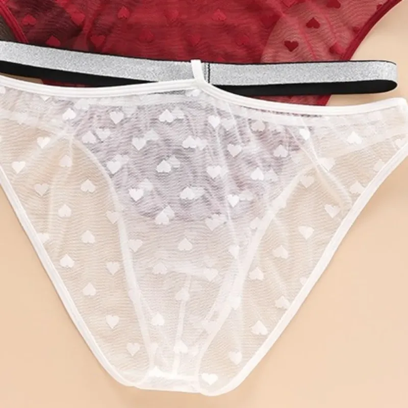 Underpants Lingerie Men's Triangle Panties Mesh Love Heart Men Thin Briefs Large Size Mid Waist Underwear for Men Men