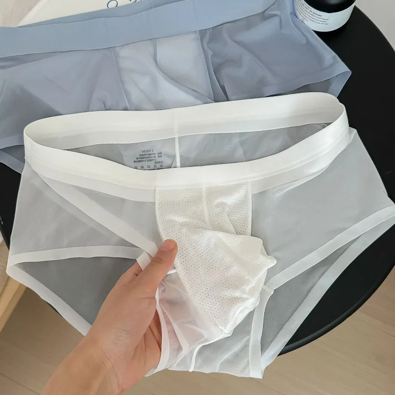 Transparante Slips Heren Ultradunne Ijs Zijde Sneldrogend Slipje Sexy U Ardennen Pouch Man Ondergoed Ademende onderbroek Cuecas