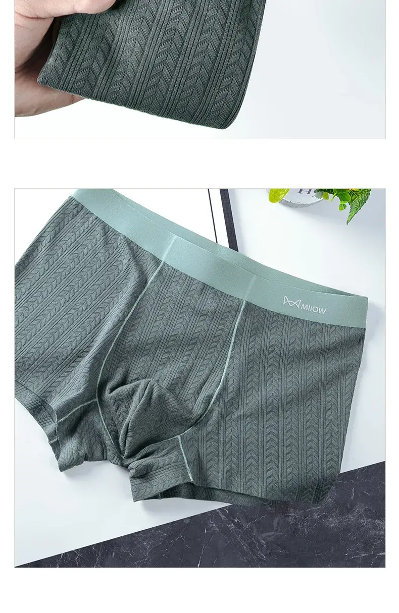 MiiOW 3Pcs Cotton Jacquard Fabric Men Boxershorts 7A Antibacterial Crotch Mens Panties Soft Comfortable Man Underwear Underpants