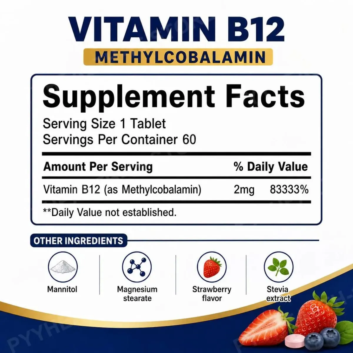 Googeer B12 Methylcobalamin Υπογλώσσια Ταμπλέτες Γρήγορης Διάλυσης με Άρωμα Φράουλα για Καθημερινή Υποστήριξη Άνεσης Σώματος 60 ταμπλέτες