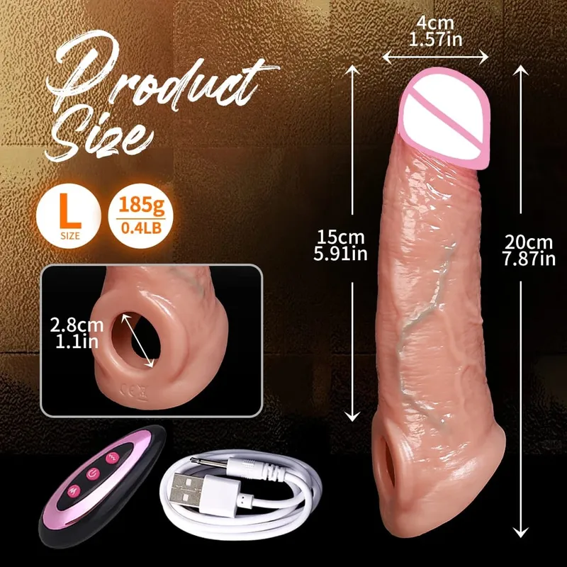 Male Realistic Remote Control Big Penis Ring Extender Cock Enlarged Stretchable Powerful Vibrator Silicone Soft & Stretchable Dick Training Stronger Delay Ejaculation Cock Ring Condom Silicone Couple Adult Sex Toys For Men Supplies 18+