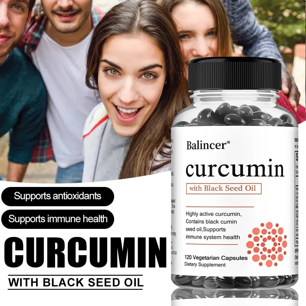 Turmeric Curcumin Capsules Supplement na may Black Seed Oil Extract para sa Joint Digestive at Immune Support Brain Cognition