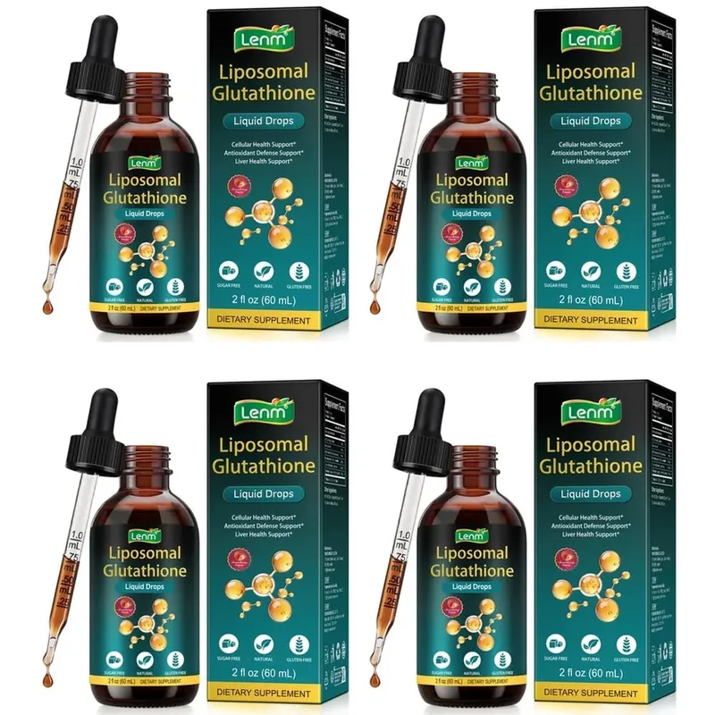 טיפות נוזלי של Lenm Liposomal Glutathione לתמיכה נוגדת חמצון בסלולר ובכבד עם NAC ויטמין C טעם תותים 60 מ"ל