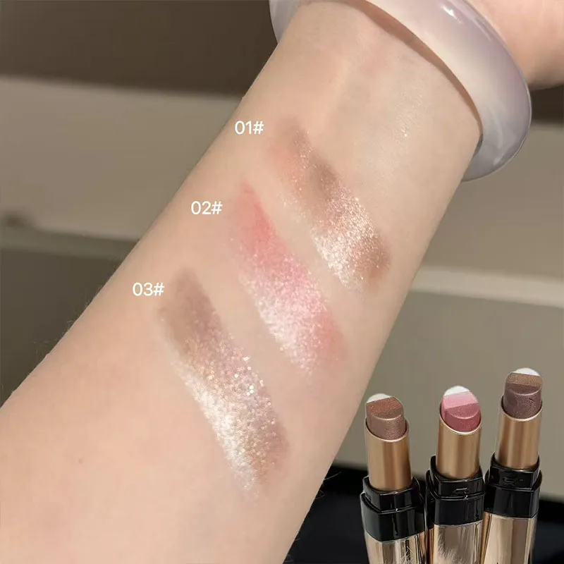 3 Χρώματα Eyeshadow Stick Shimmer Glitter Cream Σκιά ματιών Αδιάβροχη διάρκειας υψηλής χρωματισμού μεταλλικό μακιγιάζ με μολύβι ματιών