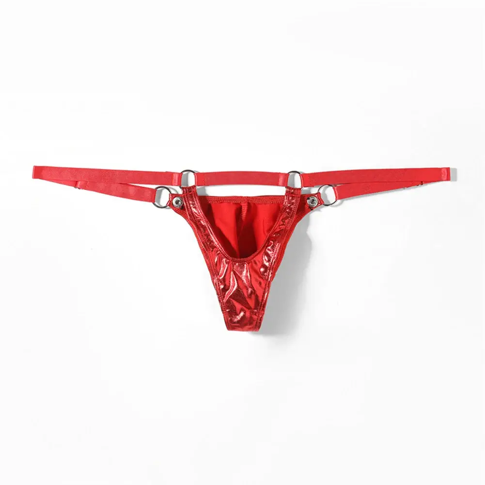 1pc Men Patent Leather G-String Sexy Thong V-back Low Ring Rise T-back Bulge Pouch Lingerie Underwear Gay Sissy Hot Clubwear