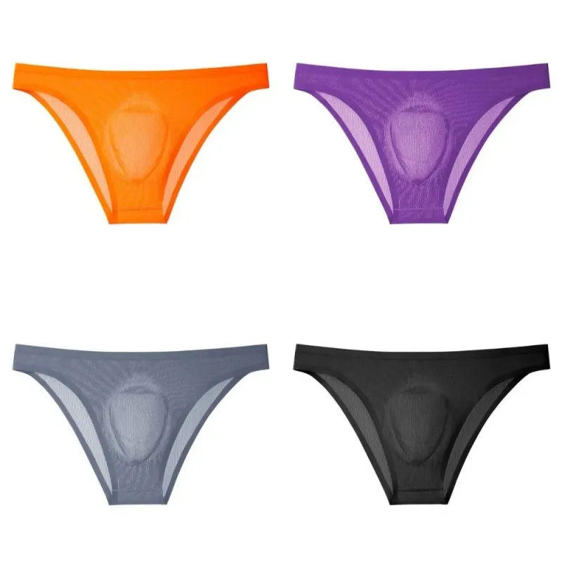 Soft Ice Silk Men's Triangle Panties Lingerie Breathable Men Thin Briefs Solid Color Large Size Underwear for Men Male