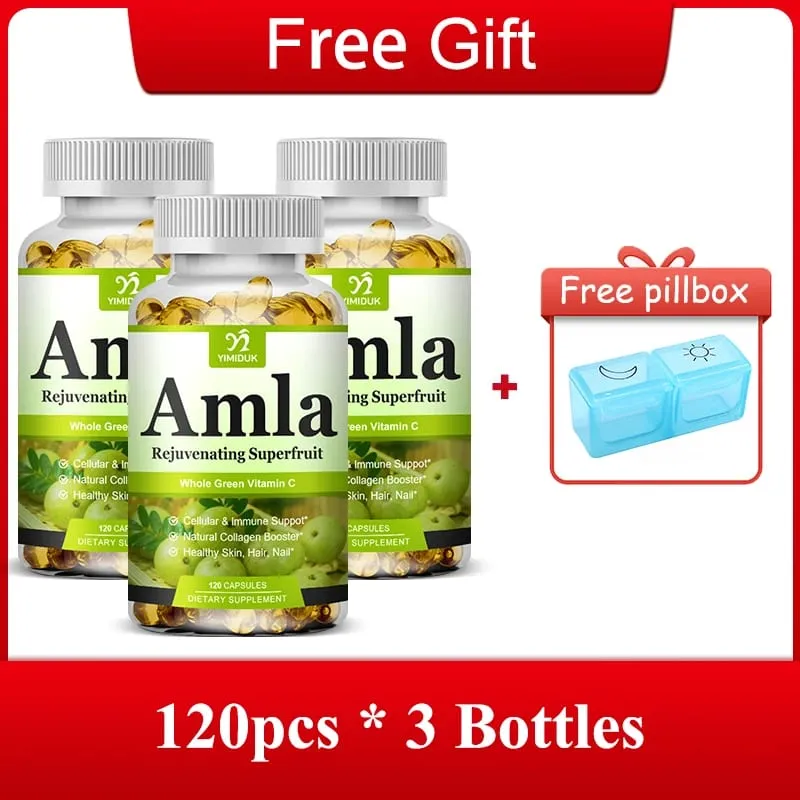 Organic Amla Capsules Support Collagen Fights Free Radicals & Daily Wellness Antioxidant Power for Immunity & Skin Health