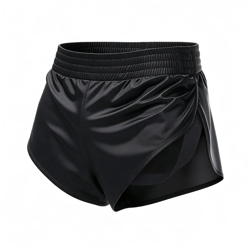 Men Satin Glossy Arrow Pants Split Side Boxer Shorts Sexy Underwear Loungewear Inner Jockstrap Mesh Pouch Sleep Bottoms