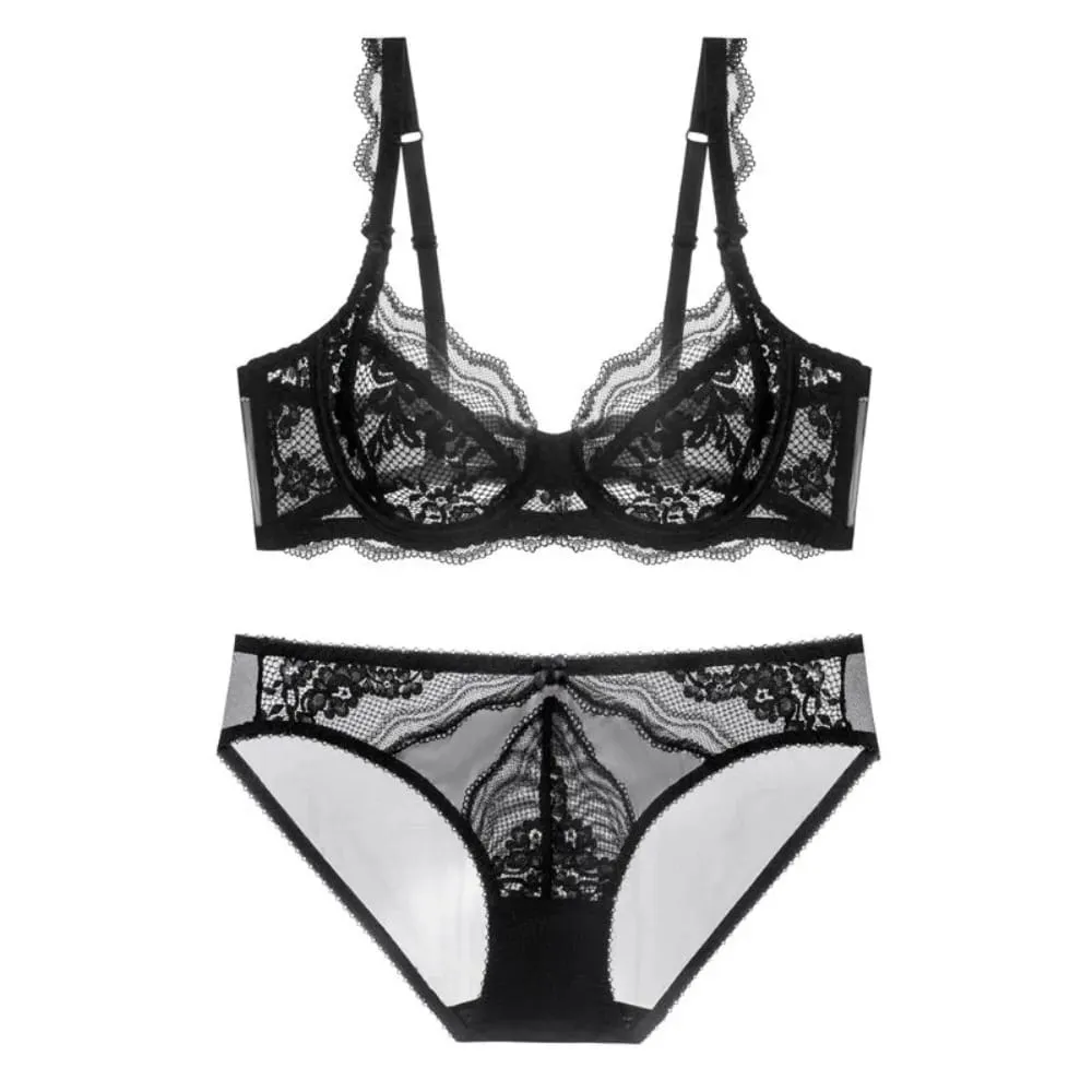 Plus Size Full Bust Minimizer Σετ σουτιέν Sheer Floral Lace Thin Anti Sag Support Διάφανα εσώρουχα Γυναικεία αναπνέοντα οικεία