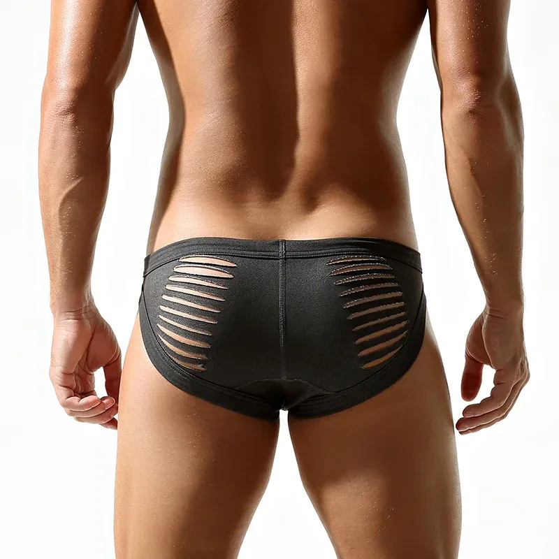 Sexy Men Open Butt Underwear Fashion Hollow Out Bikini Trunks Male Breathable Underpants Low Rise Bulge Pouch Panties Lingerie