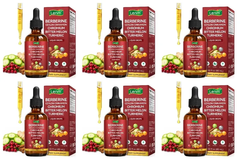 Lenm Berberine Liquid Drops with Ceylon Cinnamon Chromium Bitter Melon Turmeric for Metabolic Wellness Support 60ml 30 Servings