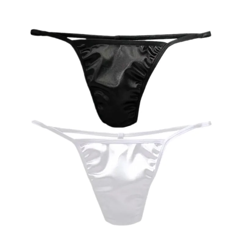 2PCS Men's T-back Thong Sexy Thin Strap Glossy Ice Silk Underwear Male U Convex Night Bikini Low Waist Plus Size Satin G-strings