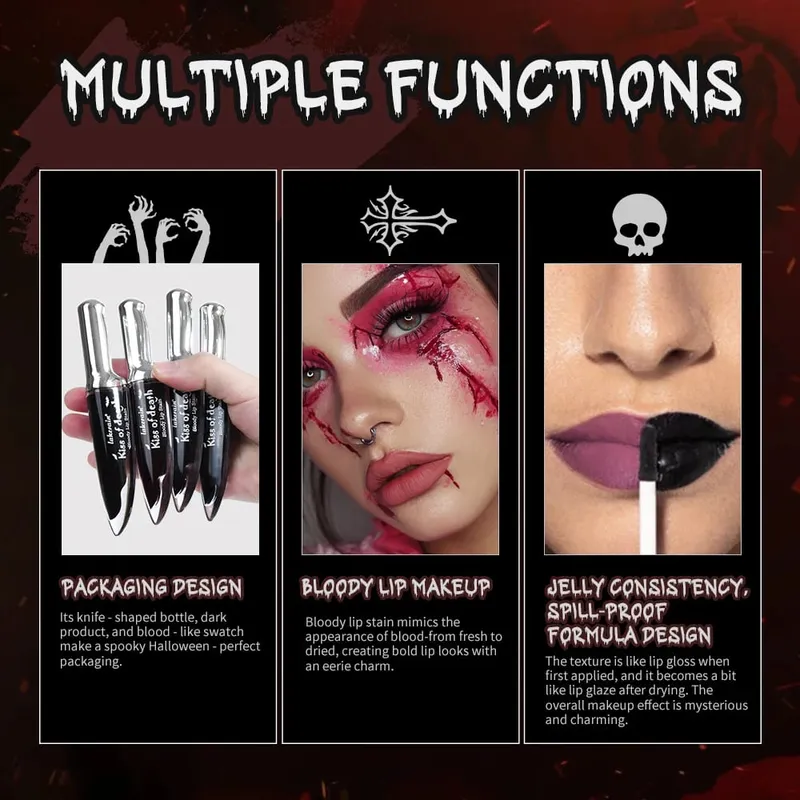 Halloween Gothic Σετ Μακιγιάζ 5 τμχ Lip Stain Dark Cream Blush Eyeshadow Stick Glitter Eyeliner με τσάντα Cosplay Party Face Body