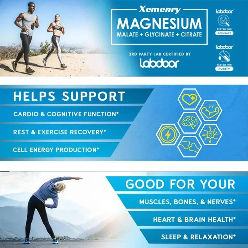 Triple Magnesium Complex Supplement - Naglalaman ng Magnesium Glycine Malic Acid at Citrate Para Ma-relax ang Muscles at Pagbutihin ang SleepSupp