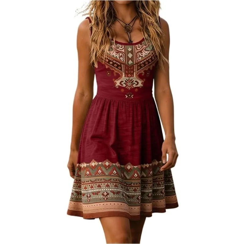 Dresses for Women Floral Print Waist Sleeveless Dress Wide Strap Smocked Short Bohemian Dress