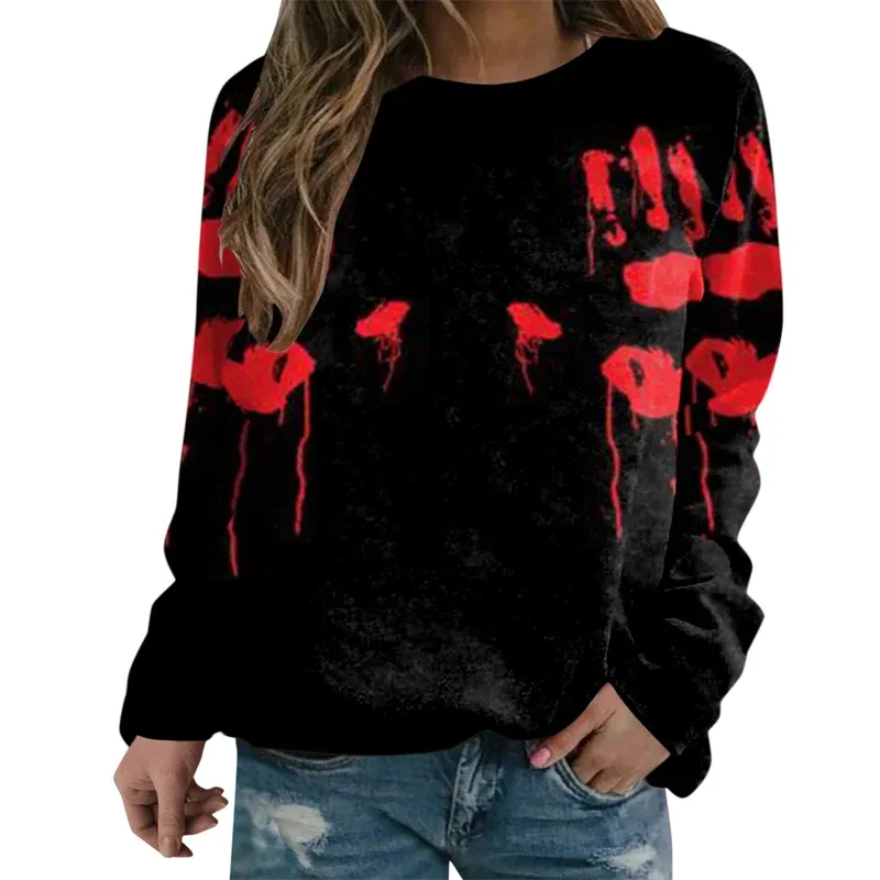 Terror Blood Graphic Sweatshirts Halloween Party Design Female Clothes I'm Fine Bloody Women Sweater Horror Ladies Y2k Pullovers