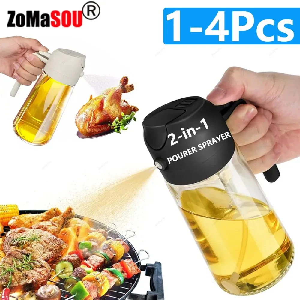 1-4 db 2 az 1-ben permetező öntő olaj Üres palack műanyag olajtartály adagoló párologtató konyhai grill kemping főzőedények