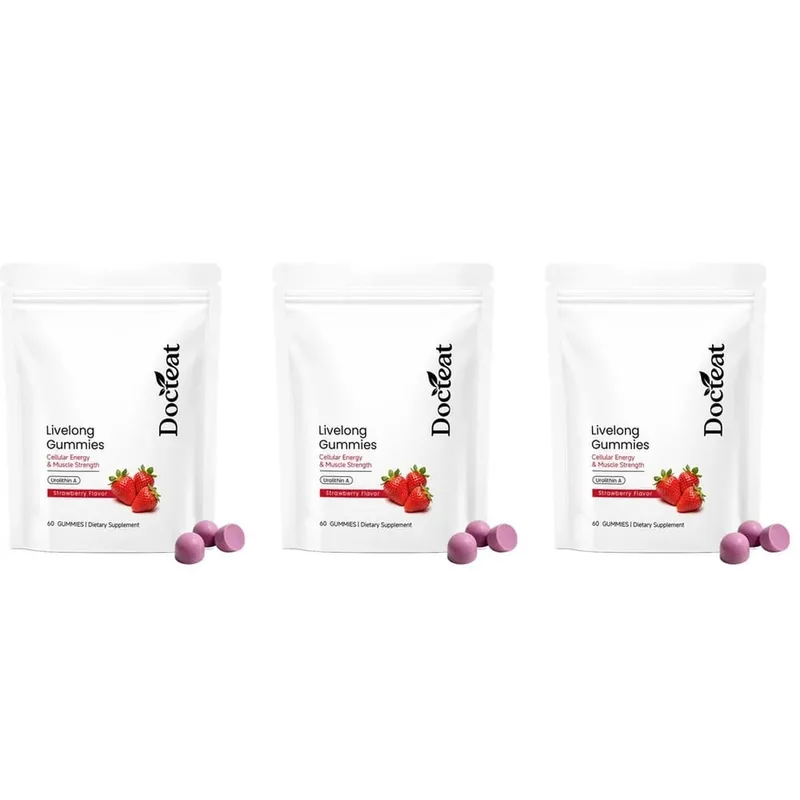 Docteat Urolithin A Gummies 500mg per Penyajian Rasa Strawberry Dukungan Kesehatan Seluler Harian 60 Gummies untuk Pria Wanita