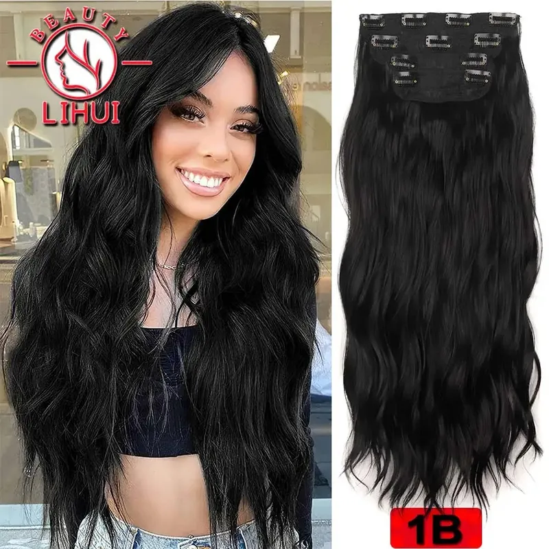 Hosszú göndör hullámos hajhosszabbító klip 6 db/szett 16 klip magas hőmérsékletű szintetikus hajhosszabbító klip 24 hüvelykes