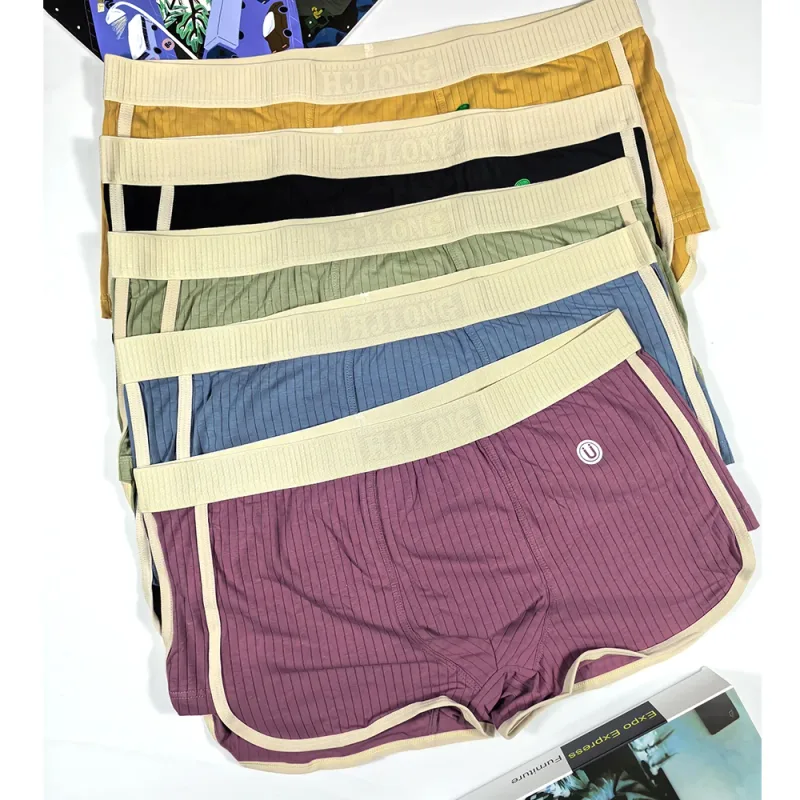 5PCS/Pack Fashion Dopamine 100% Cotton Solid Striped Men's Underpants Breathable Mesh Pouch Panties High Elastic Men Underwear