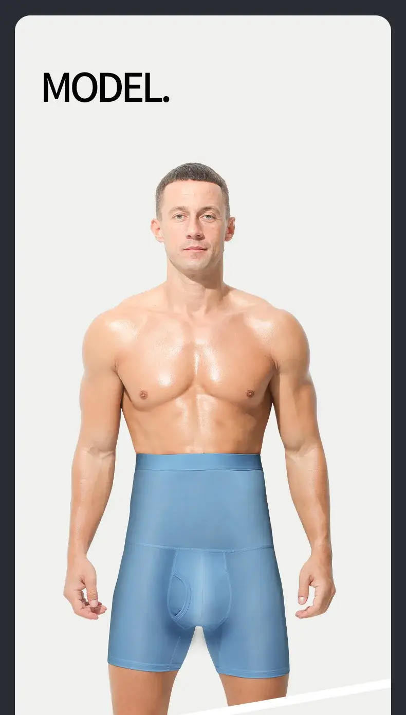 3PCS Men's sports underwear: high-waisted, belt-cinching, lengthened, anti-leg chafing, waist-protecting, flat-angle shorts