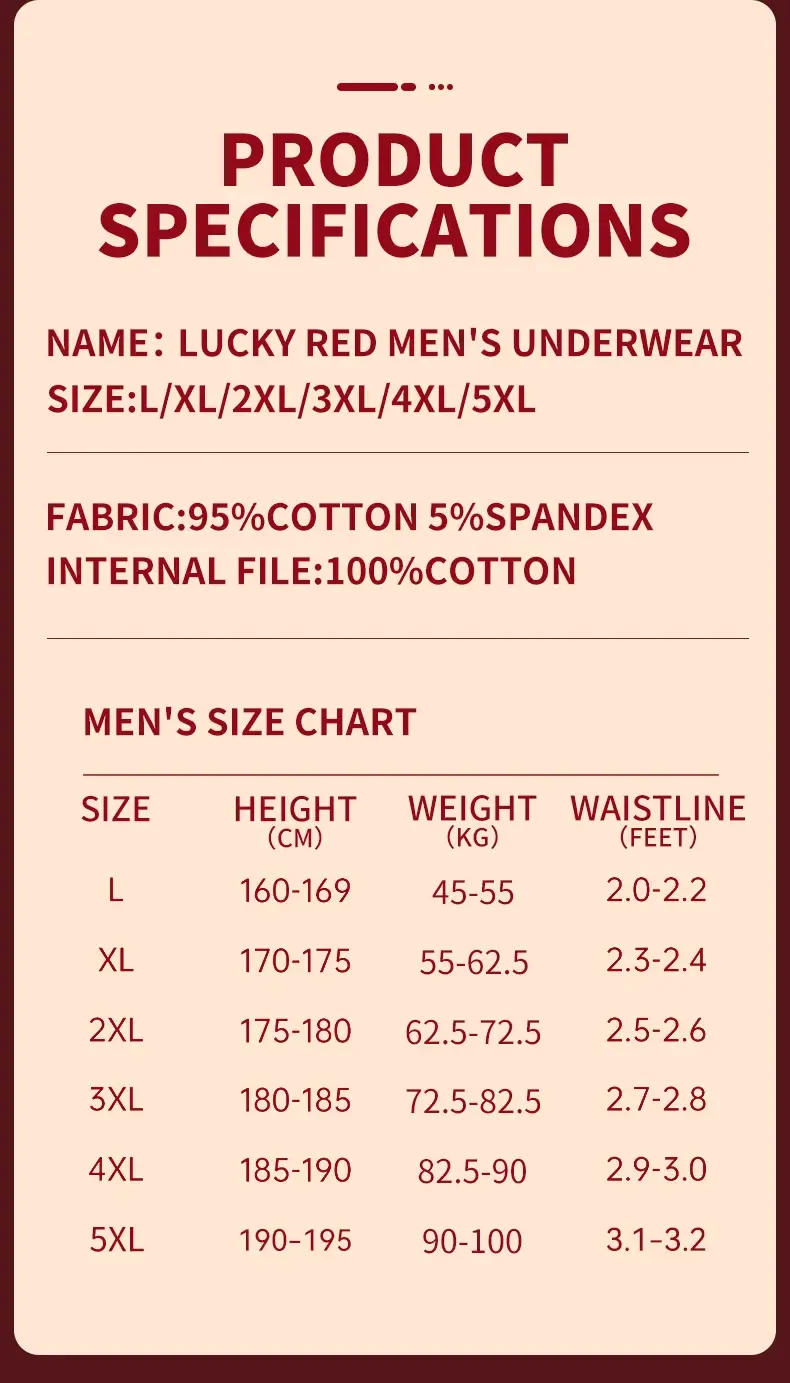 MiiOW 4Pcs Cotton Winter Men Underwear 7A Antibacterial Men's Panties Lucky Red Mens Underpants Plus Size Man Boxershorts L-5XL