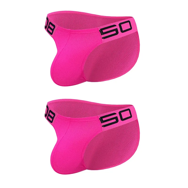 Men's Nylon Blend Mesh Breathable Briefs Horn Splice Letter Embossed Wide Elastic Waistband Fluorescent Color Sexy Underwear