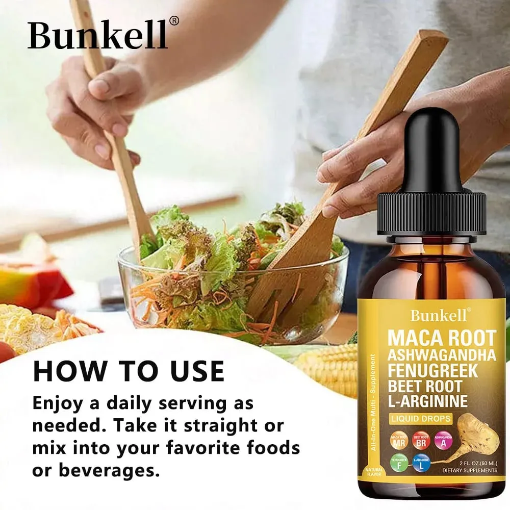 Organic Maca Root Liquid Drops with Ashwagandha Fenugreek Beet Root and L-Arginine Liquid Multivitamin for Women and Men