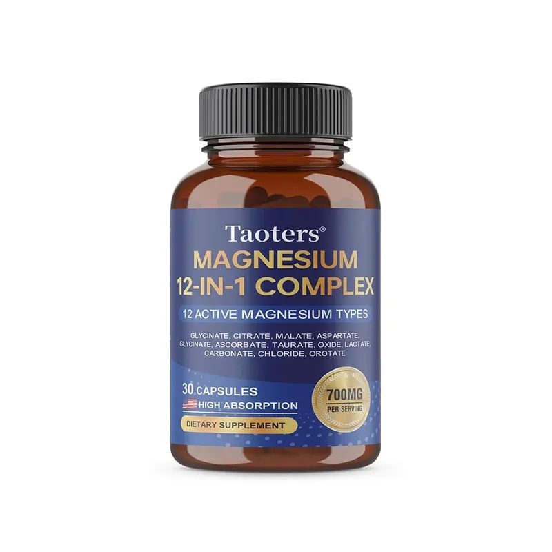 Magnesium 12-in-1 complex supplement – ​​700 mg hoge absorptieglycinaatcitraatmalaat en tauraatmengsel voor spierzenuwslaap