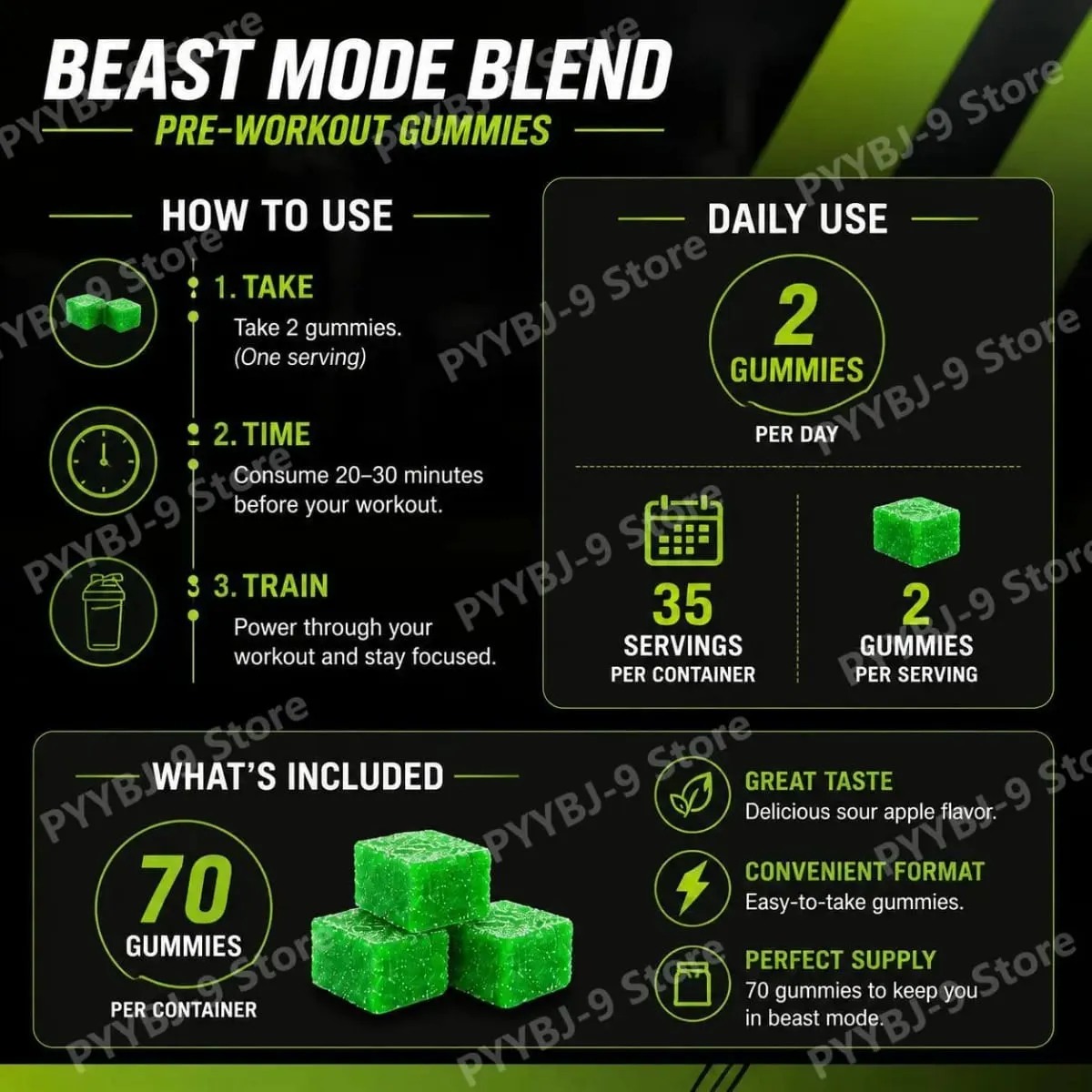 Docteat Beast Mode Blend Pre Workout Gummies Energy Focus & Endurance Support for Strength Training & Active Gym Days 70 Count