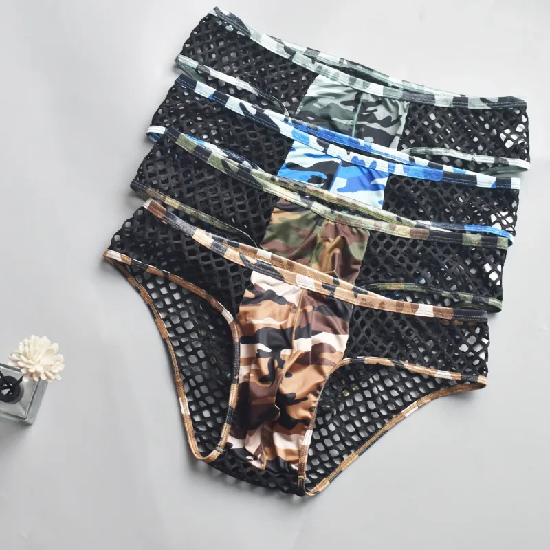 Man Underwear Mens Sexy Briefs Underpants Sissy Panties Camouflage U Pouch Hombre Slips Mesh Breathable Men's Lingerie Cuecas