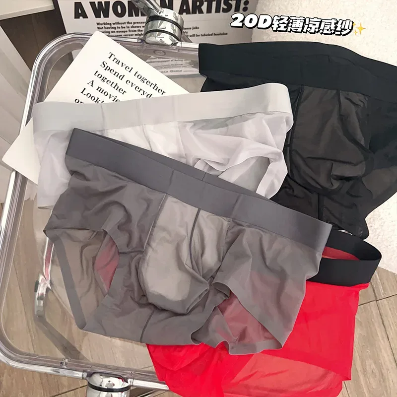 Transparante Slips Heren Ultradunne Ijs Zijde Sneldrogend Slipje Sexy U Ardennen Pouch Man Ondergoed Ademende onderbroek Cuecas