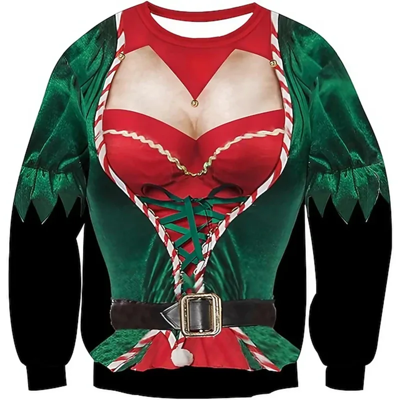 Pull de noël moche pour hommes, impression 3D drôle, motif musculaire, nouvelle mode, Costume de Cosplay de fête, cadeau de noël